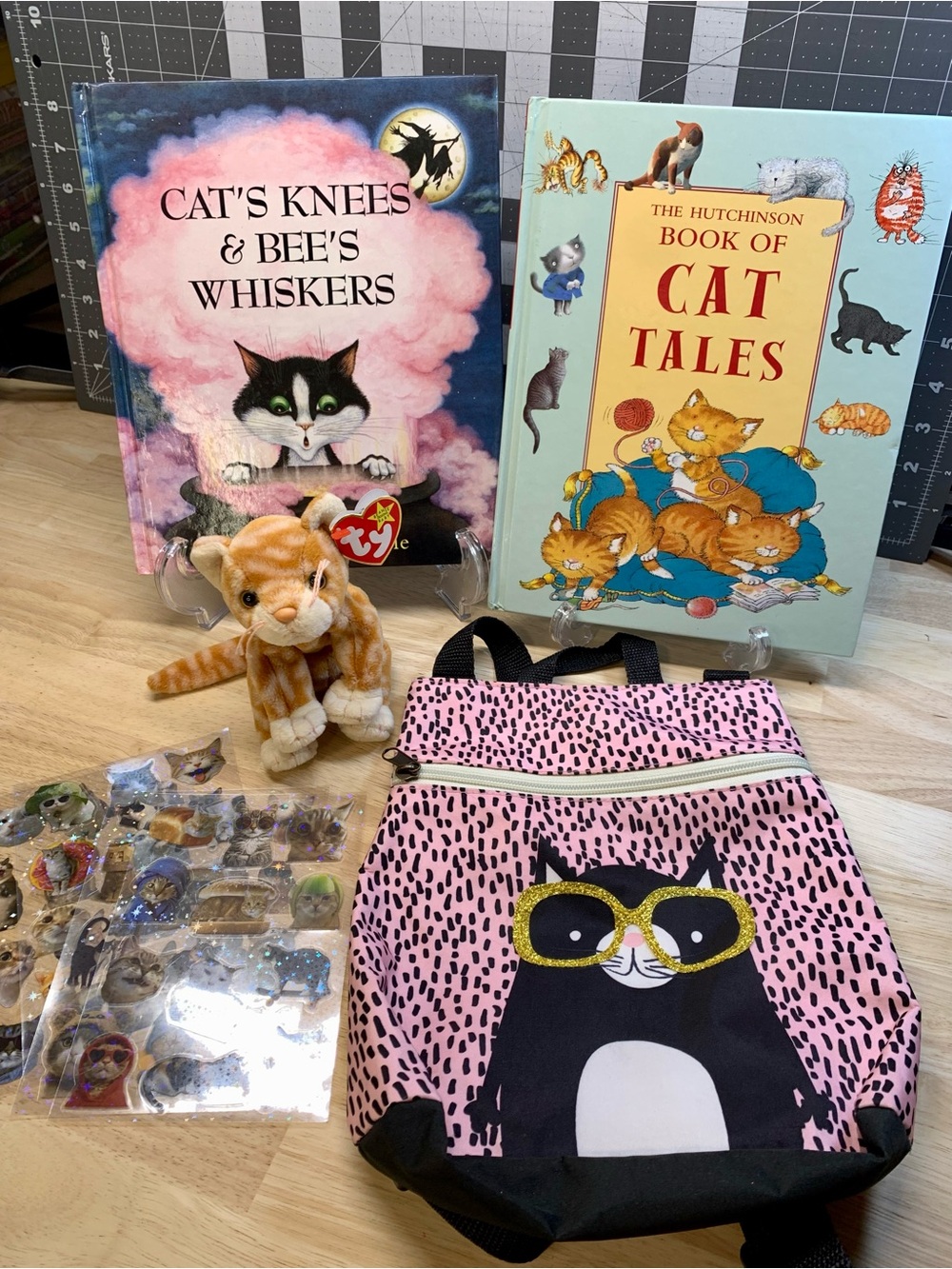 Cat Bundle - 2 Books, 11 Stories + TY Plush + Mini Backpack + Stickers Ages 5-10